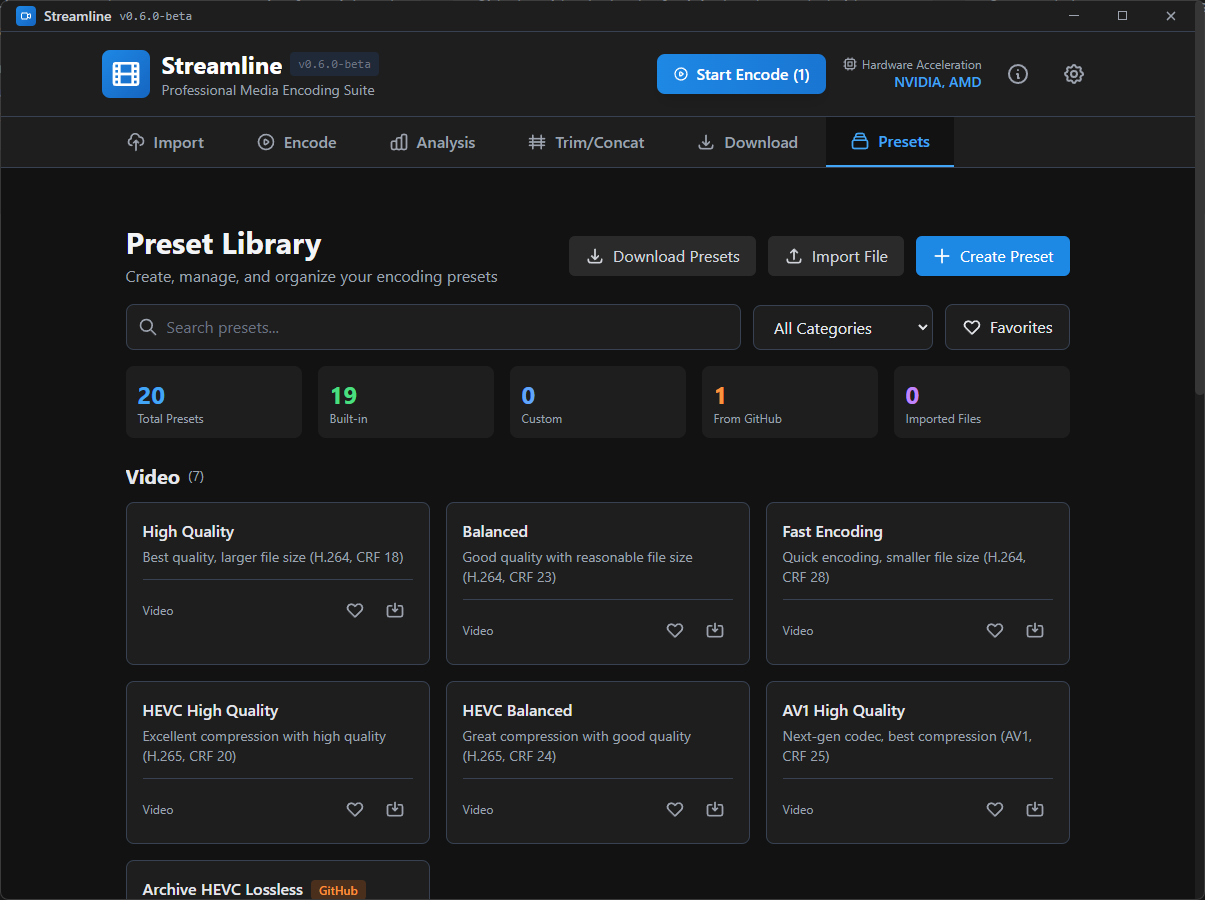 Streamline preset library
