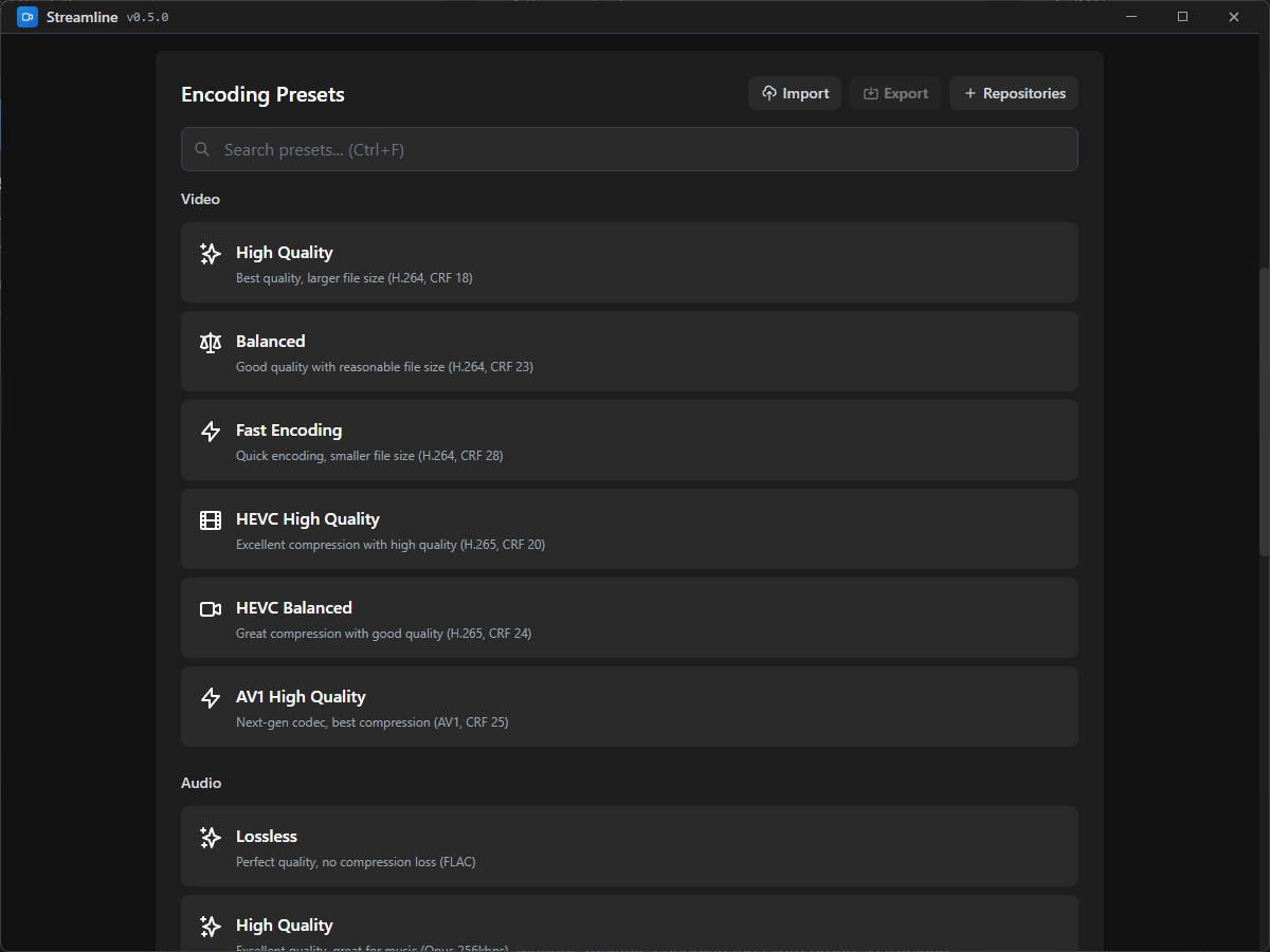 Streamline presets interface